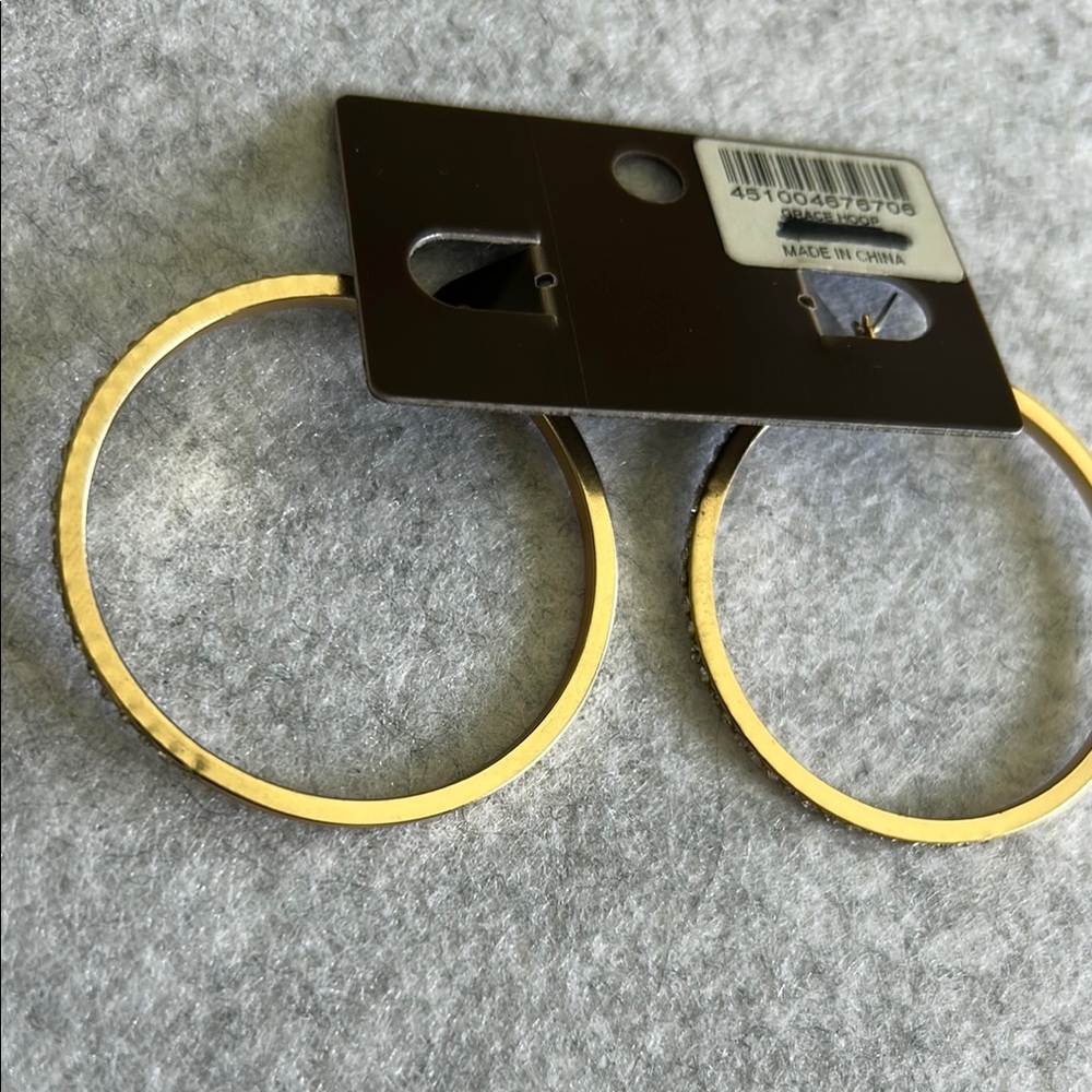 Chico's Distressed Gold Tone With Rhinestine Snap Hoop Earrings - Picture 11 of 11